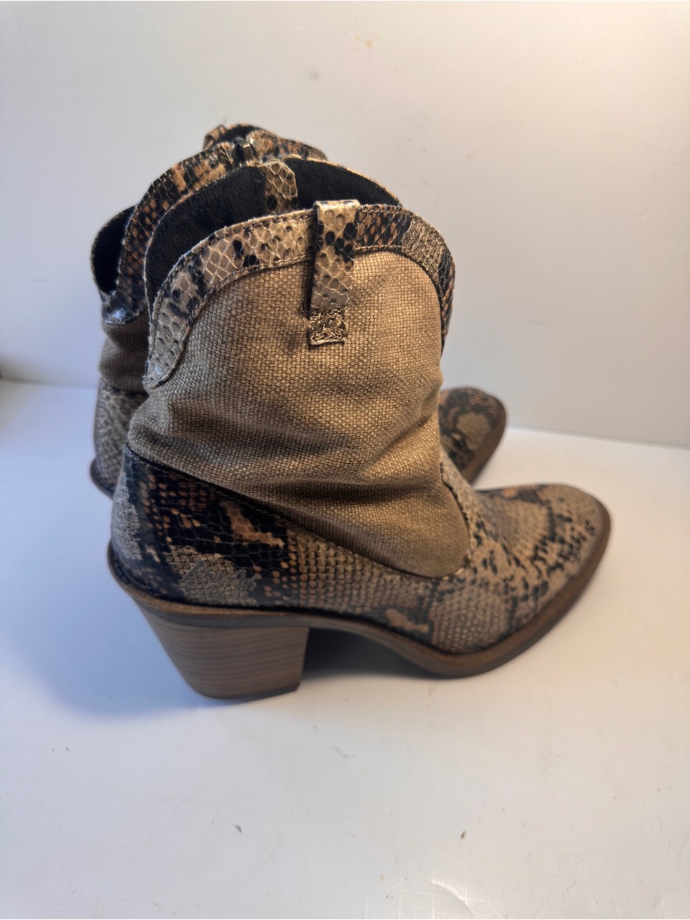 Snake Print Vegan Western Ankle Boots Womens 11